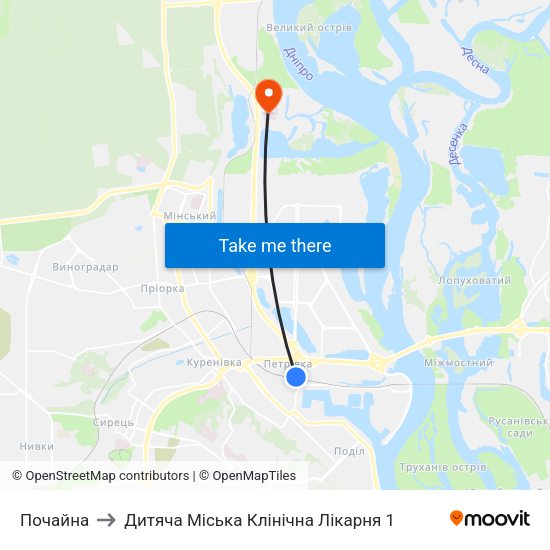 Почайна to Дитяча Міська Клінічна Лікарня 1 map
