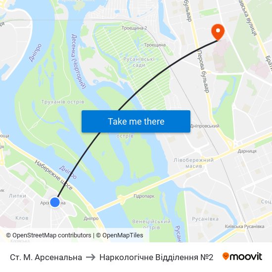 Ст. М. Арсенальна to Наркологічне Відділення №2 map