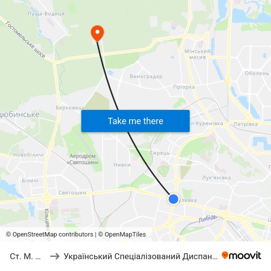 Ст. М. Шулявська to Український Спеціалізований Диспансер Радіаційного Захисту Населення map