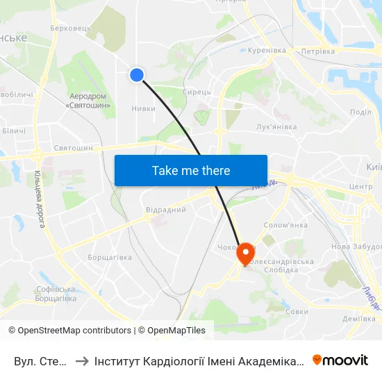 Вул. Стеценка to Інститут Кардіології Імені Академіка М.Д. Стражеска map