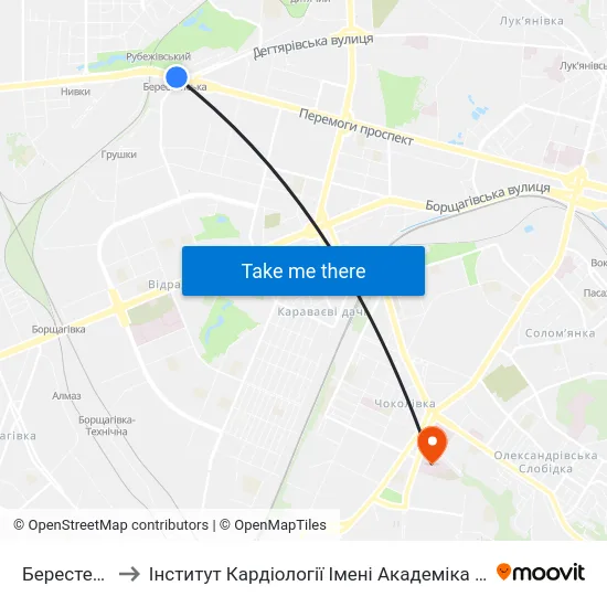 Берестейська to Інститут Кардіології Імені Академіка М.Д. Стражеска map