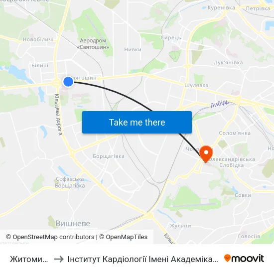 Житомирська to Інститут Кардіології Імені Академіка М.Д. Стражеска map