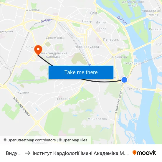 Видубичі to Інститут Кардіології Імені Академіка М.Д. Стражеска map