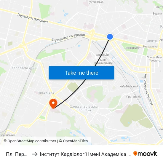 Пл. Перемоги to Інститут Кардіології Імені Академіка М.Д. Стражеска map