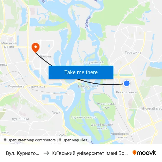 Вул. Курнатовського to Київський університет імені Бориса Грінченка map