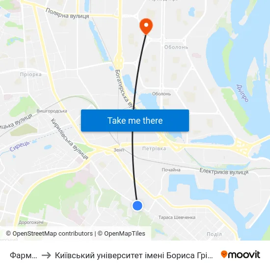 Фармак to Київський університет імені Бориса Грінченка map