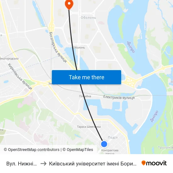Вул. Нижній Вал to Київський університет імені Бориса Грінченка map