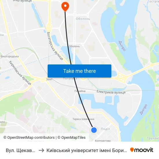 Вул. Щекавицька to Київський університет імені Бориса Грінченка map