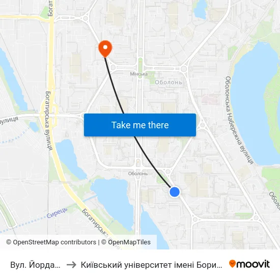 Вул. Йорданська to Київський університет імені Бориса Грінченка map