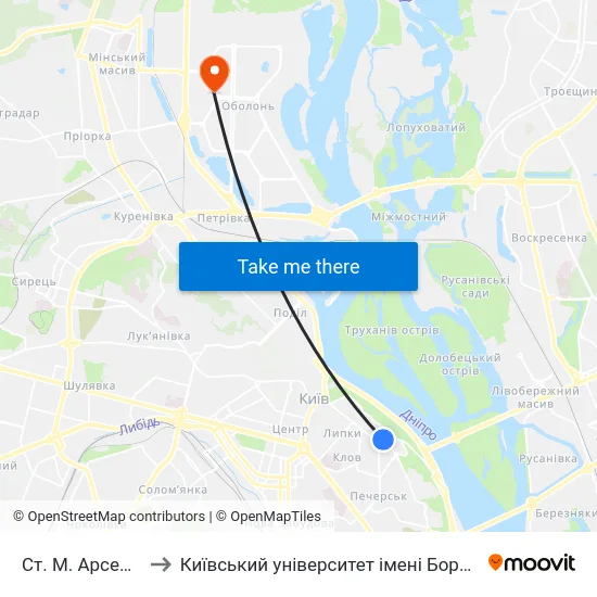 Ст. М. Арсенальна to Київський університет імені Бориса Грінченка map