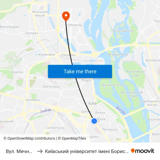 Вул. Мечникова to Київський університет імені Бориса Грінченка map