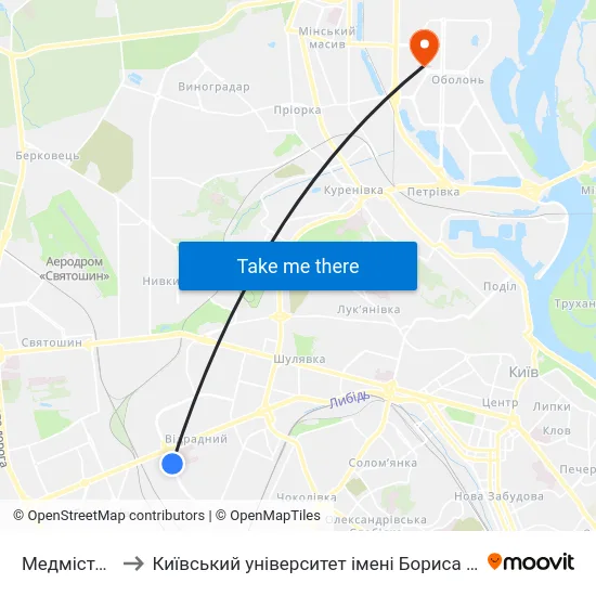 Медмістечко to Київський університет імені Бориса Грінченка map