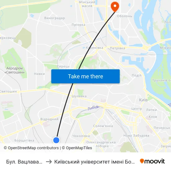 Бул. Вацлава Гавела to Київський університет імені Бориса Грінченка map