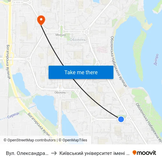 Вул. Олександра Архипенка to Київський університет імені Бориса Грінченка map