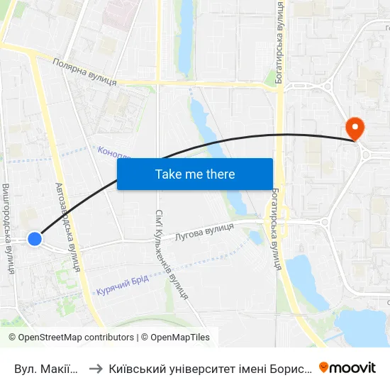 Вул. Макіївська to Київський університет імені Бориса Грінченка map