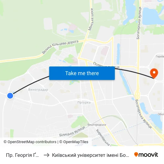 Пр. Георгія Ґонґадзе to Київський університет імені Бориса Грінченка map