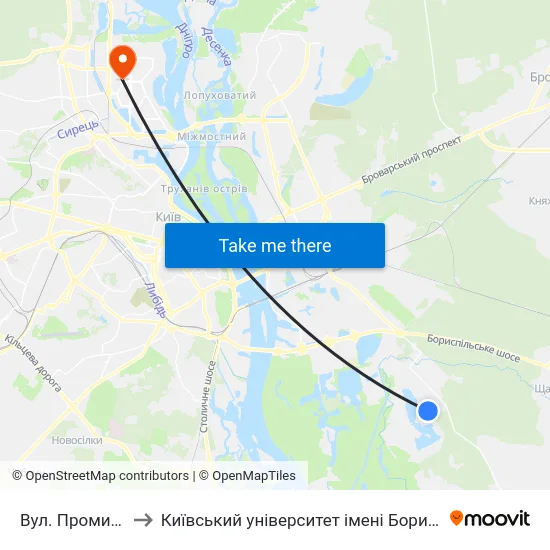 Вул. Промислова to Київський університет імені Бориса Грінченка map