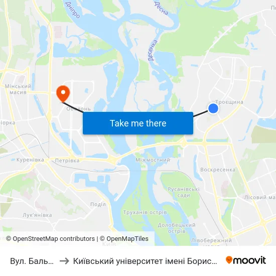 Вул. Бальзака to Київський університет імені Бориса Грінченка map