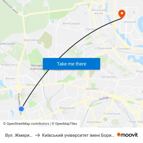 Вул. Жмеринська to Київський університет імені Бориса Грінченка map