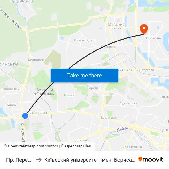 Пр. Перемоги to Київський університет імені Бориса Грінченка map