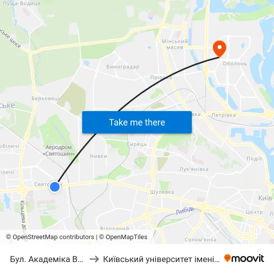 Бул. Академіка Вернадського to Київський університет імені Бориса Грінченка map