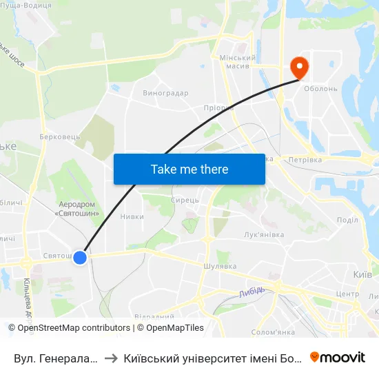Вул. Генерала Вітрука to Київський університет імені Бориса Грінченка map