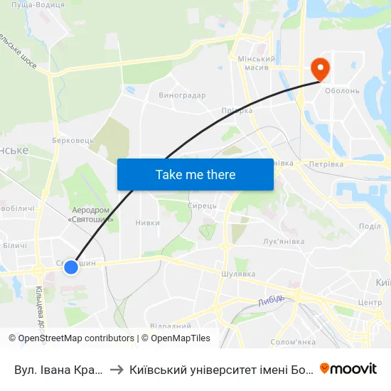 Вул. Івана Крамського to Київський університет імені Бориса Грінченка map