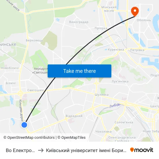 Во Електронмаш to Київський університет імені Бориса Грінченка map