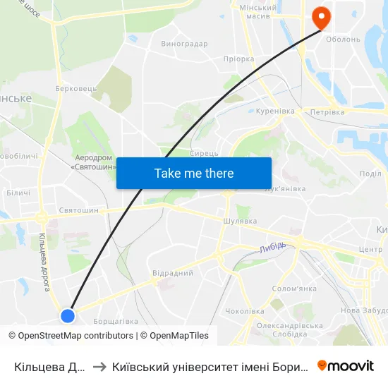 Кільцева Дорога to Київський університет імені Бориса Грінченка map