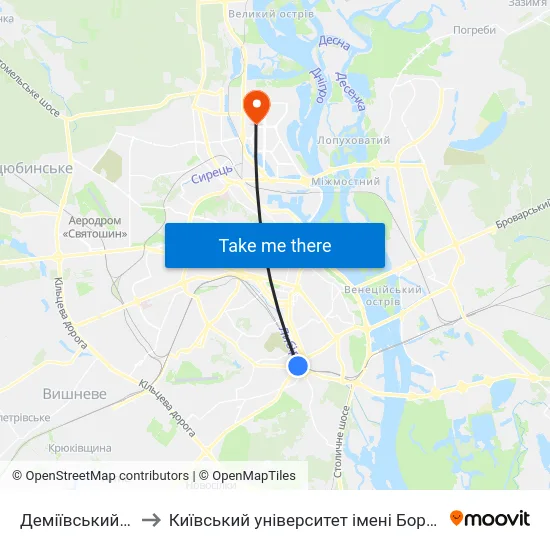 Деміївський Ринок to Київський університет імені Бориса Грінченка map