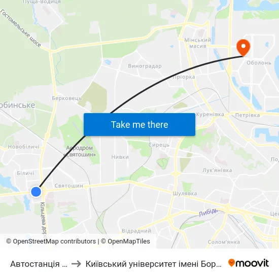 Автостанція Дачна to Київський університет імені Бориса Грінченка map
