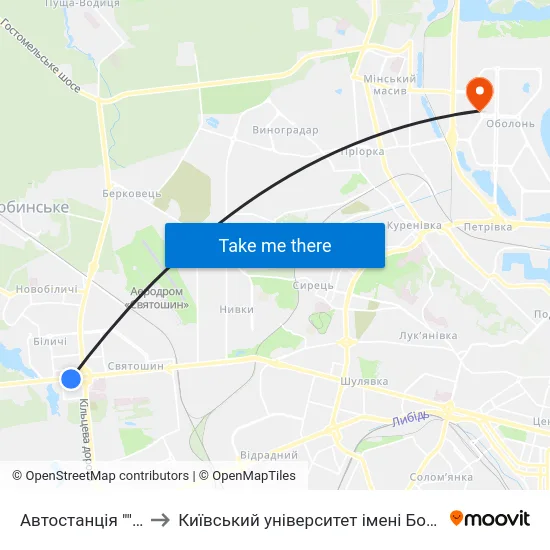 Автостанція ""Дачна"" to Київський університет імені Бориса Грінченка map