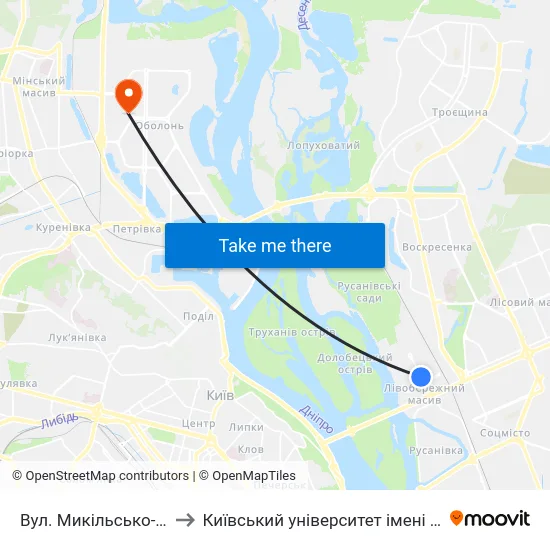 Вул. Микільсько-Слобідська to Київський університет імені Бориса Грінченка map