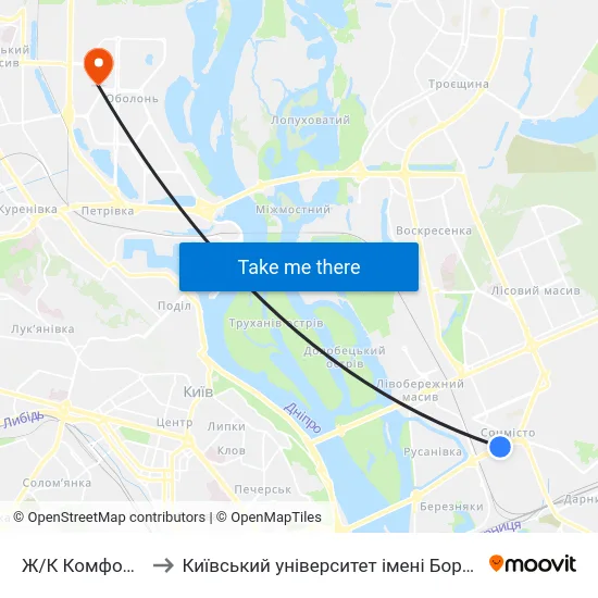 Ж/К Комфорт-Таун to Київський університет імені Бориса Грінченка map