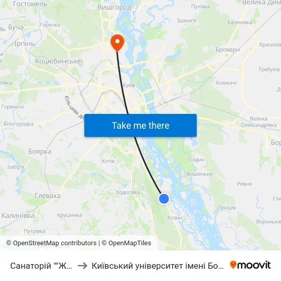 Санаторій ""Жовтень"" to Київський університет імені Бориса Грінченка map