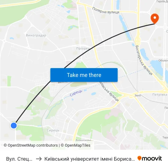 Вул. Стеценка to Київський університет імені Бориса Грінченка map