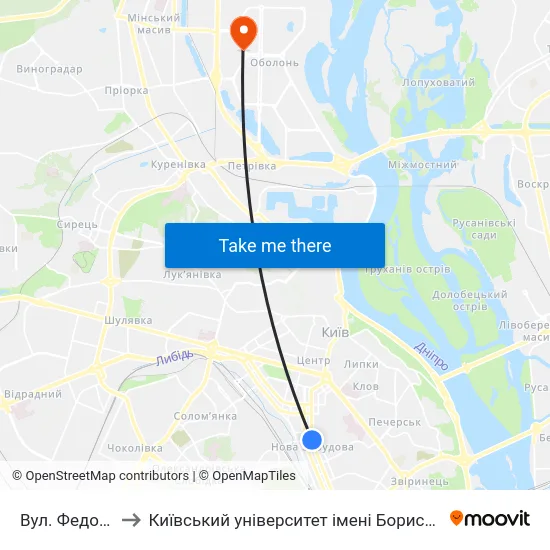 Вул. Федорова to Київський університет імені Бориса Грінченка map