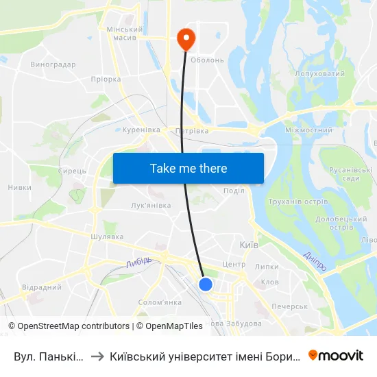 Вул. Паньківська to Київський університет імені Бориса Грінченка map