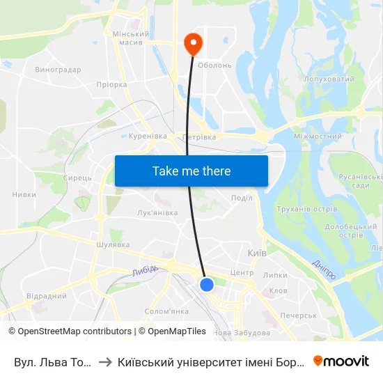 Вул. Льва Толстого to Київський університет імені Бориса Грінченка map