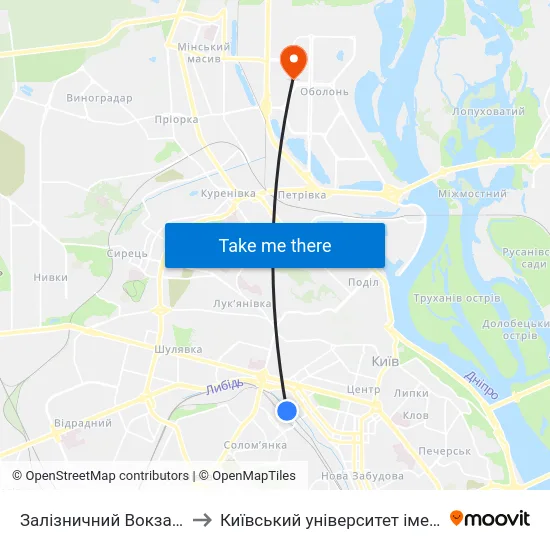 Залізничний Вокзал Центральний to Київський університет імені Бориса Грінченка map