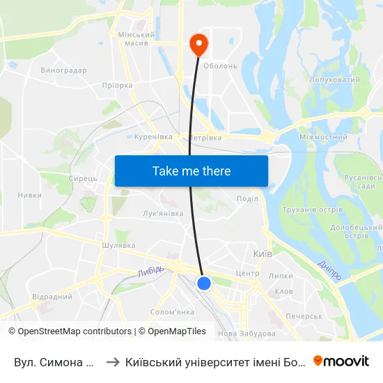 Вул. Симона Петлюри to Київський університет імені Бориса Грінченка map
