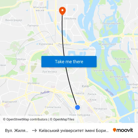 Вул. Жилянська to Київський університет імені Бориса Грінченка map