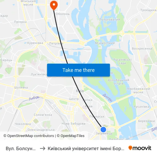 Вул. Болсуновська to Київський університет імені Бориса Грінченка map