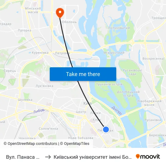Вул. Панаса Мирного to Київський університет імені Бориса Грінченка map