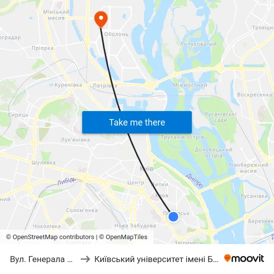 Вул. Генерала Алмазова to Київський університет імені Бориса Грінченка map
