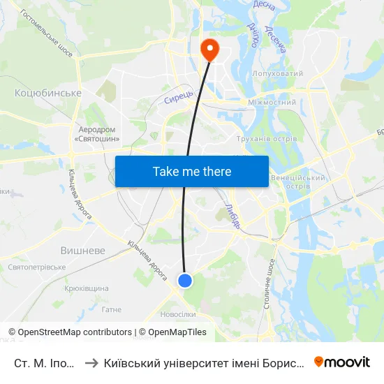 Ст. М. Іподром to Київський університет імені Бориса Грінченка map