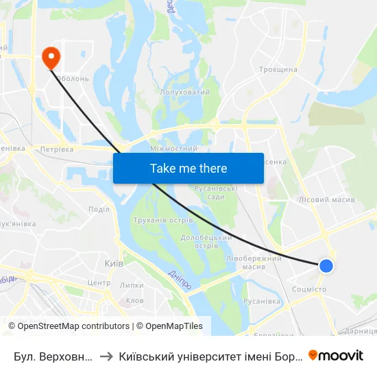 Бул. Верховної Ради to Київський університет імені Бориса Грінченка map
