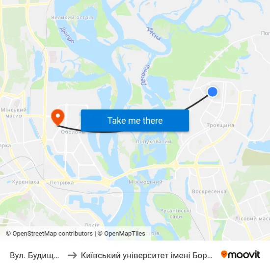 Вул. Будищанська to Київський університет імені Бориса Грінченка map