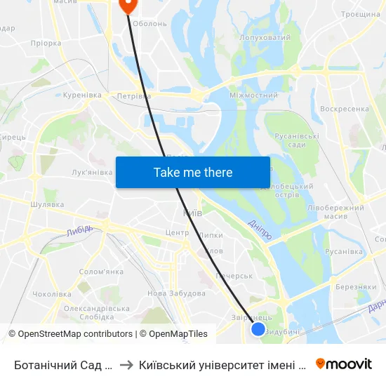 Ботанічний Сад Ім. Гришка to Київський університет імені Бориса Грінченка map