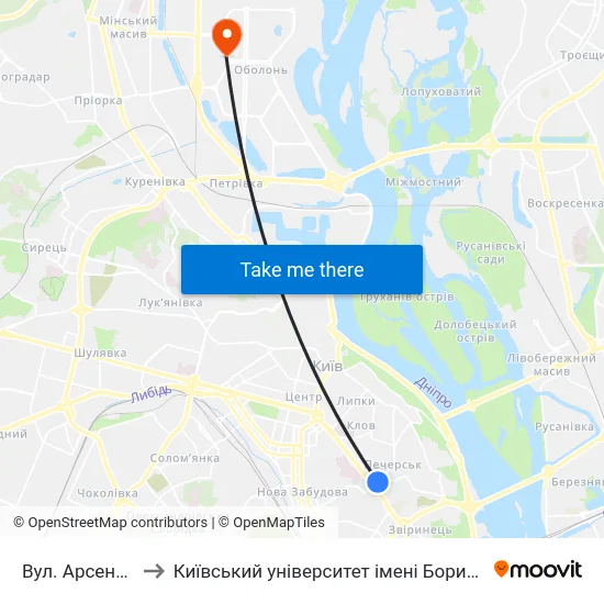 Вул. Арсенальна to Київський університет імені Бориса Грінченка map